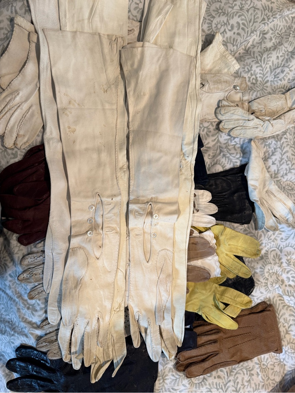 Lot of 17 Antique and vintage Leather long and short gloves - Picture 9 of 10